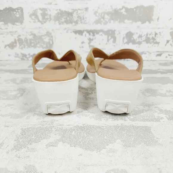 New Aerosoles Isha Gold Wedge Slip On Thong Sandal H997 - Picture 6 of 12